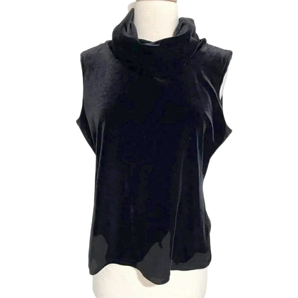 ACW‎ Design Velvet Cowl Neck Top XL Black Sleeveless Stretch Made in USA